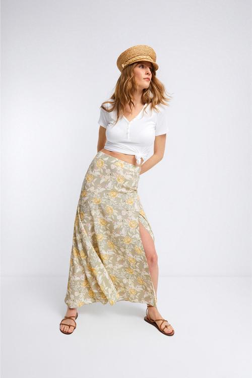  ASİMETRİK KESİM MİDİ KLOŞ ETEK