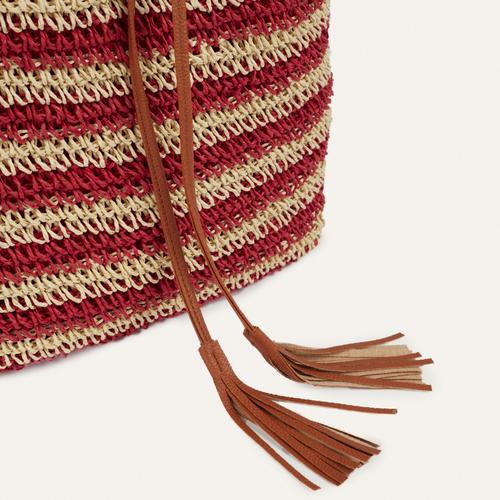  PÜSKÜL DETAYLI HASIR OMUZ ÇANTASI