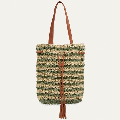  PÜSKÜL DETAYLI HASIR OMUZ ÇANTASI