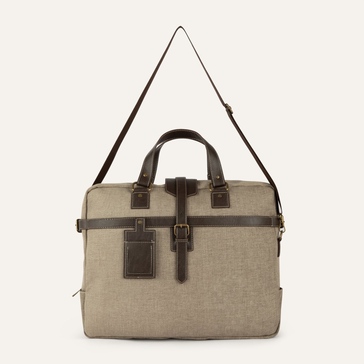 DERİ DETAYLI KANVAS EL VE OMUZ LAPTOP ÇANTASI