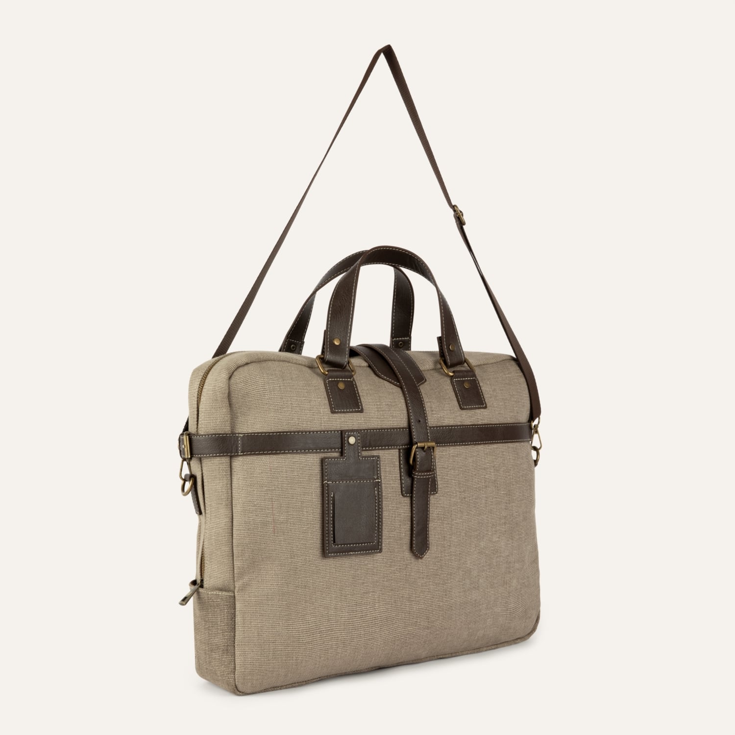 DERİ DETAYLI KANVAS EL VE OMUZ LAPTOP ÇANTASI