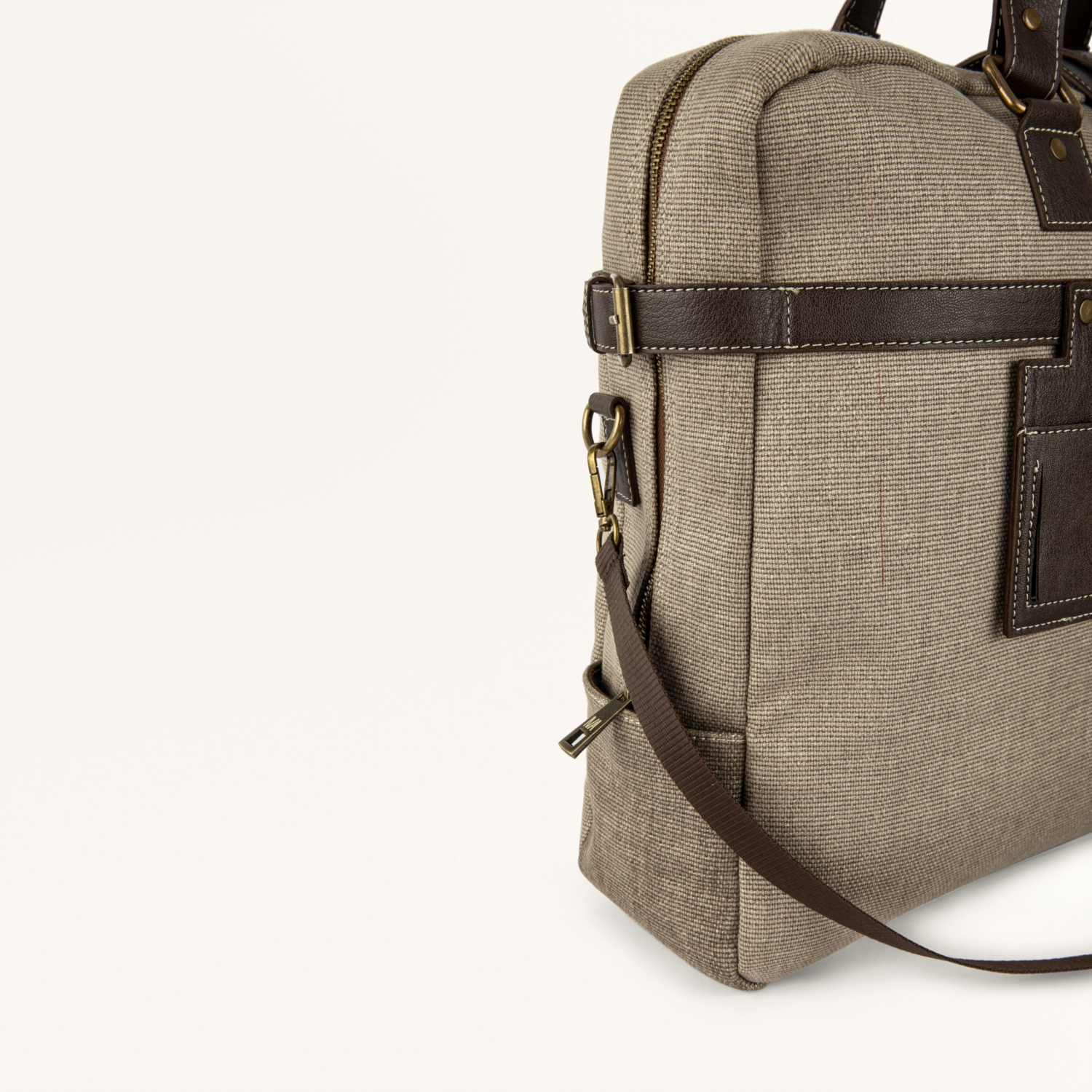 DERİ DETAYLI KANVAS EL VE OMUZ LAPTOP ÇANTASI