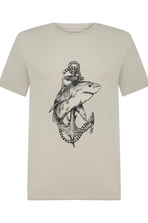  BALIK VE ÇAPA BASKILI BİSİKLET YAKA T-SHIRT