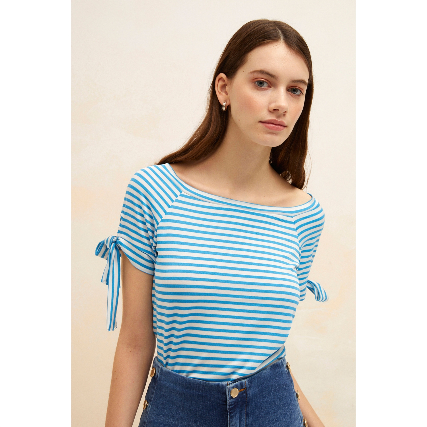 DÜŞÜK OMUZ ÇİZGİLİ T-SHIRT