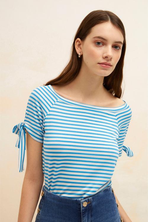  DÜŞÜK OMUZ ÇİZGİLİ T-SHIRT