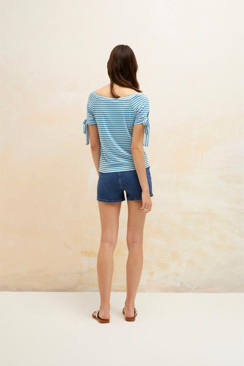  DÜŞÜK OMUZ ÇİZGİLİ T-SHIRT