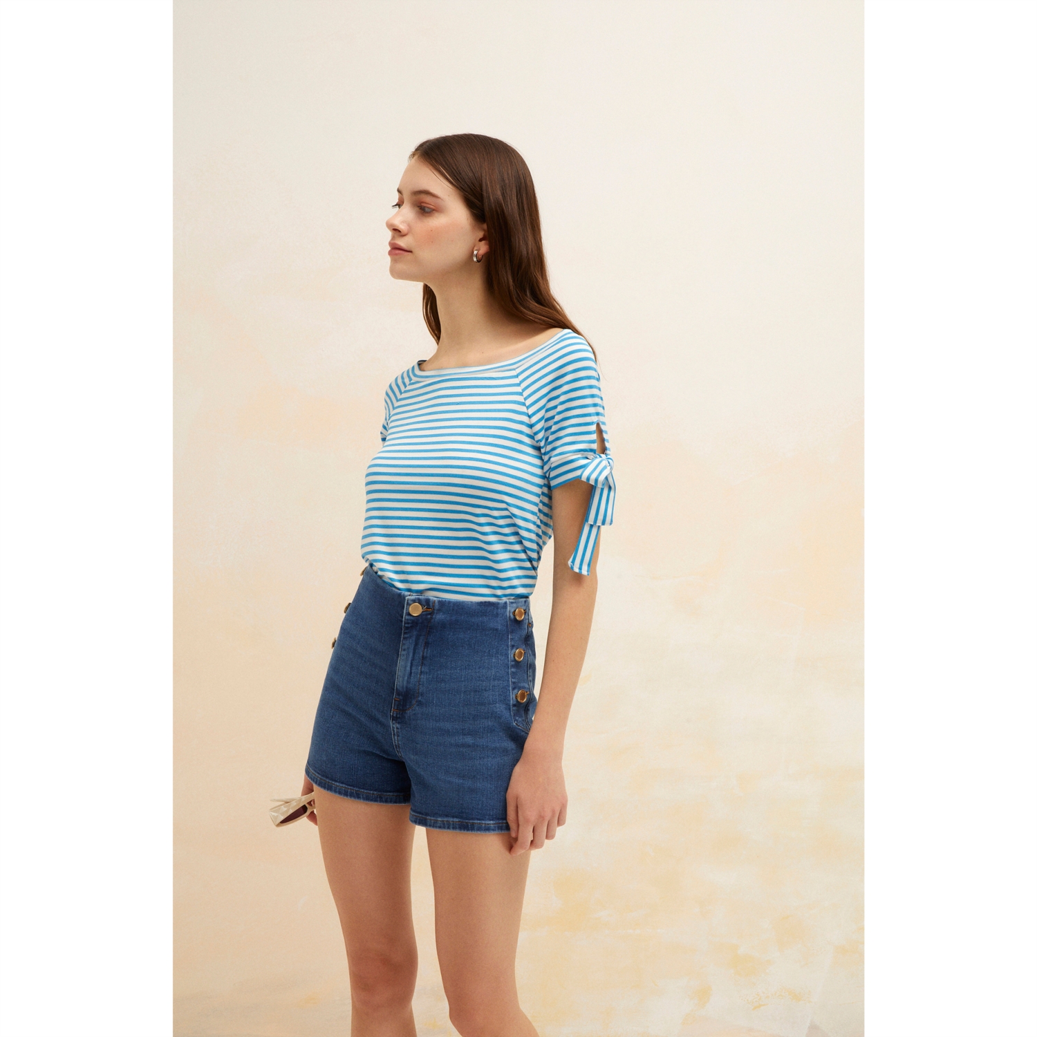 DÜŞÜK OMUZ ÇİZGİLİ T-SHIRT