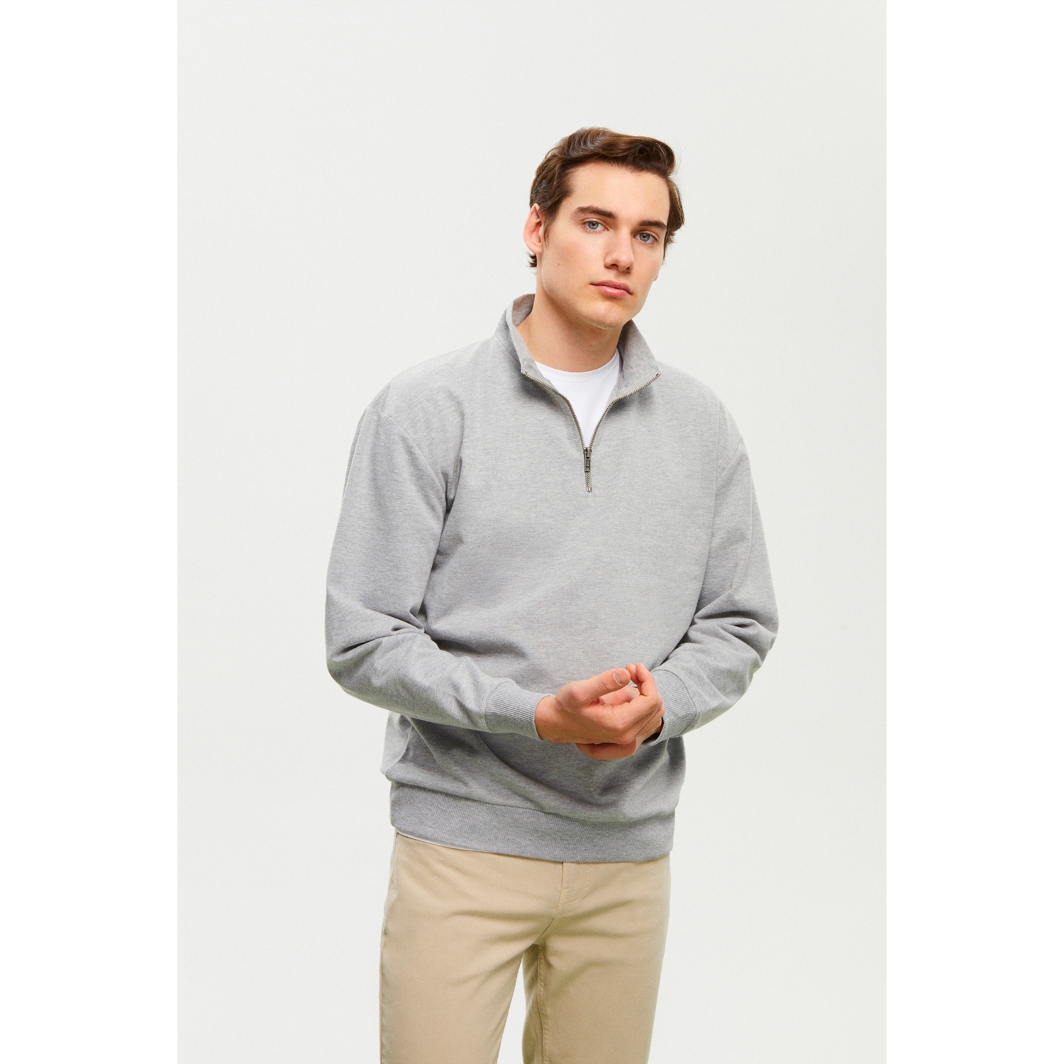 DİK YAKA FERMUARLI SWEATSHIRT