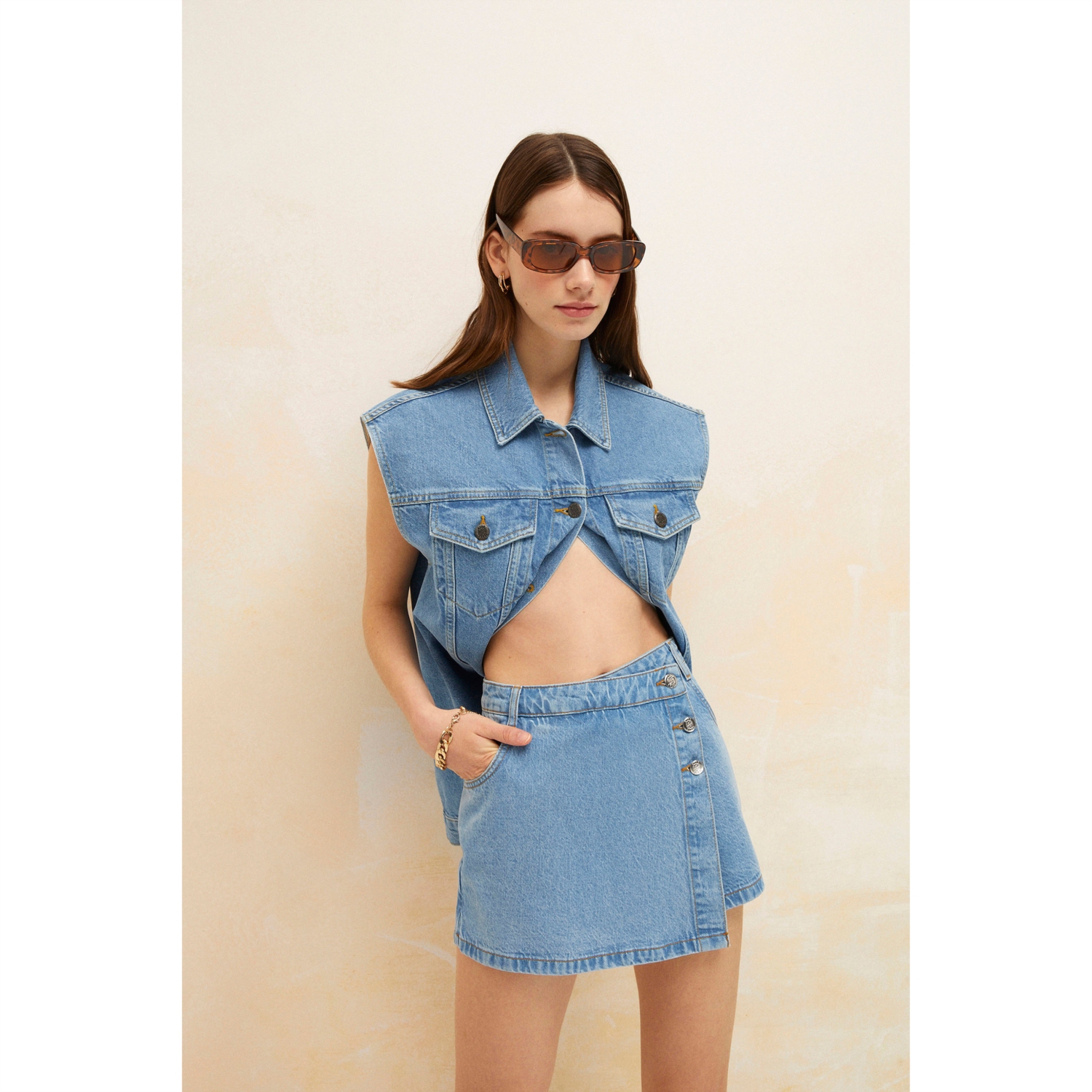 DÜĞMELİ JEAN ŞORT ETEK