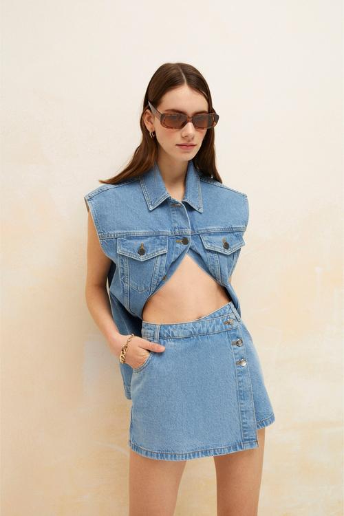  DÜĞMELİ JEAN ŞORT ETEK