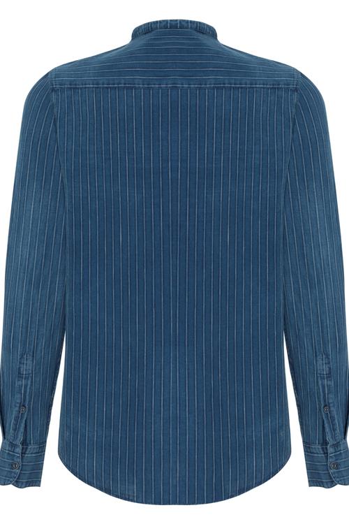  KETEN KARIŞIMLI HAKİM YAKA REGULAR FIT ÇİZGİLİ GÖMLEK