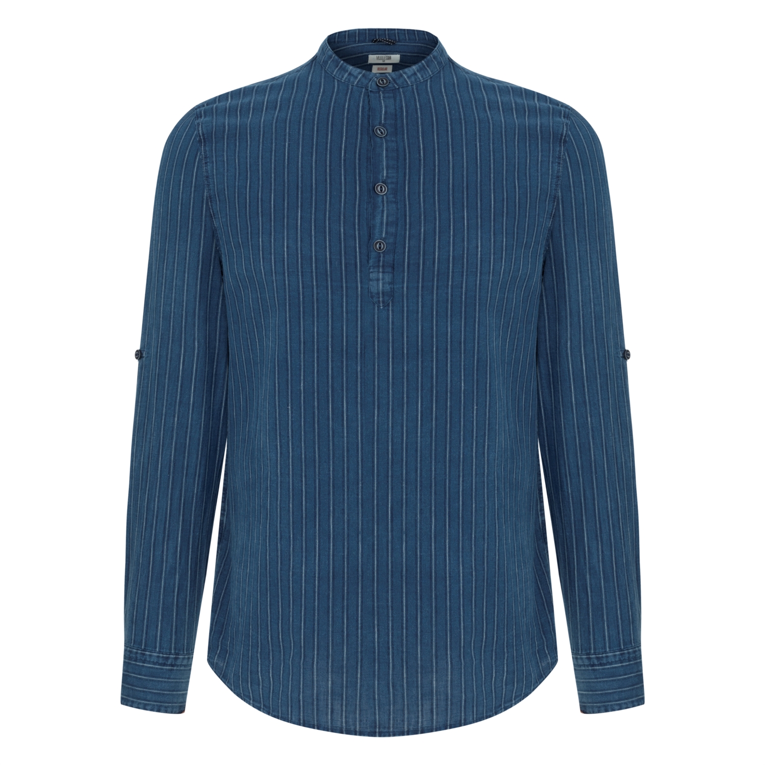 KETEN KARIŞIMLI HAKİM YAKA REGULAR FIT ÇİZGİLİ GÖMLEK