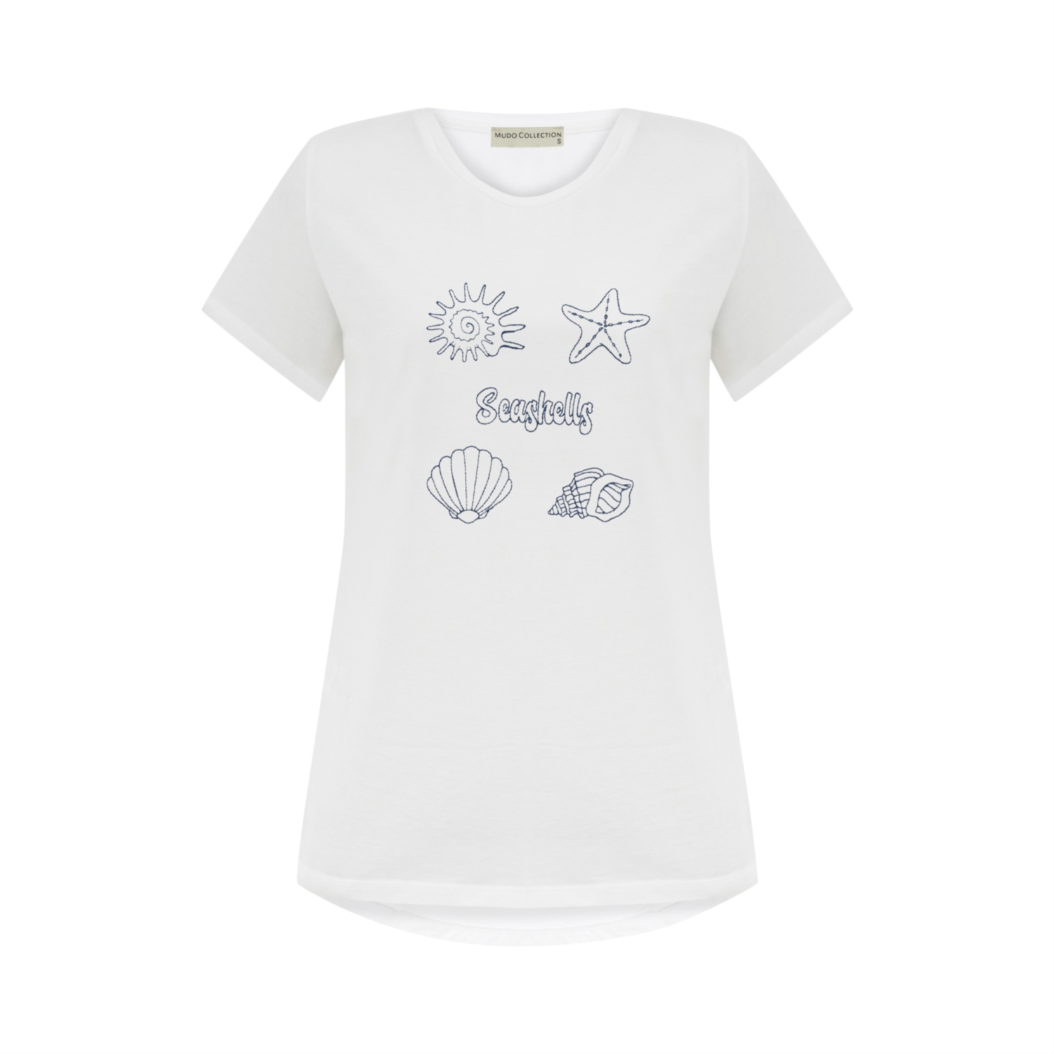 DENİZ KABUĞU BASKILI BİSİKLET YAKA T-SHIRT