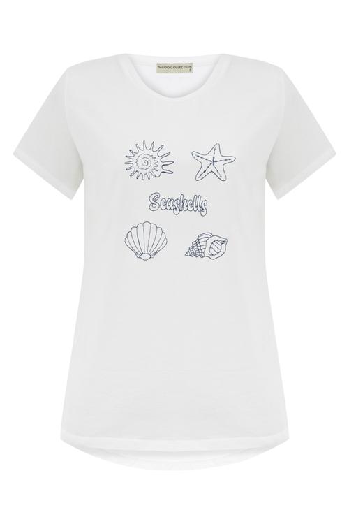  DENİZ KABUĞU BASKILI BİSİKLET YAKA T-SHIRT