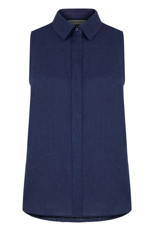  GİZLİ DÜĞMELİ KOLSUZ REGULAR FIT KETEN GÖMLEK