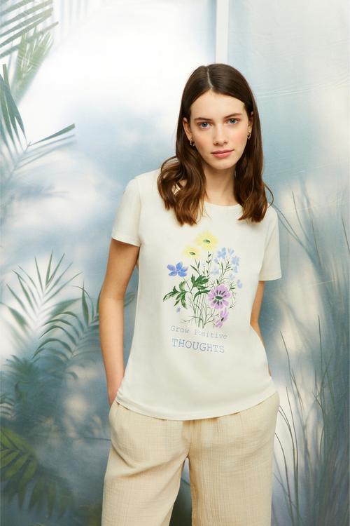  ÇİÇEK DESENLİ PAMUK T-SHIRT