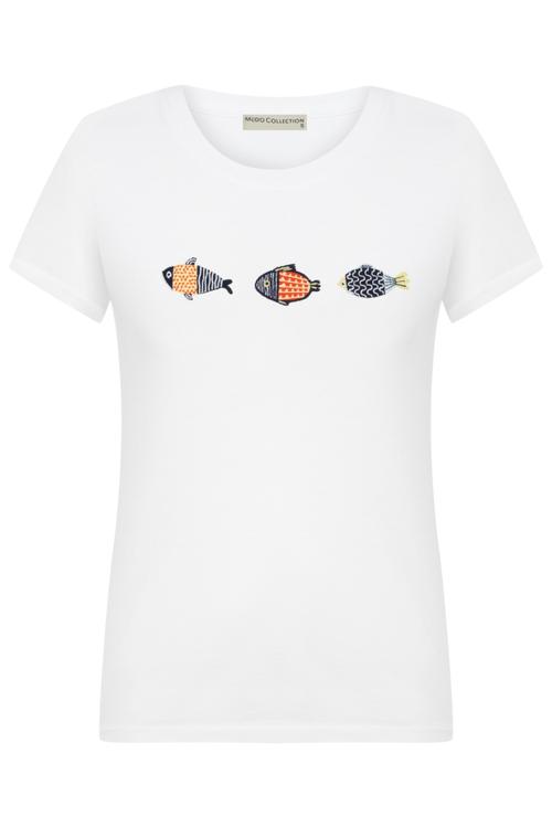  BALIK DESENLİ BİSİKLET YAKA T-SHIRT