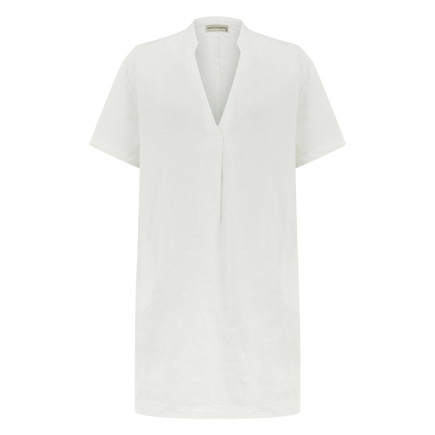 V YAKA OVERSIZE MİDİ KETEN ELBİSE