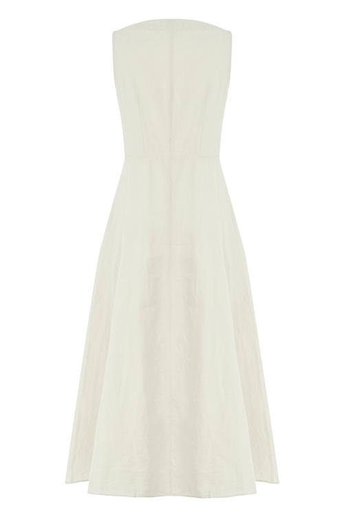  DÜĞMELİ MİDİ KETEN ELBİSE