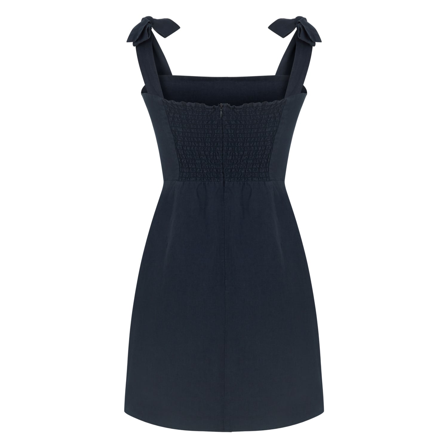 KARE YAKA ASKILI MİNİ KETEN ELBİSE