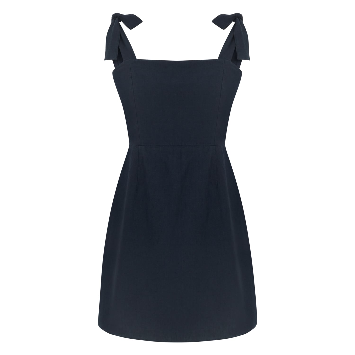 KARE YAKA ASKILI MİNİ KETEN ELBİSE