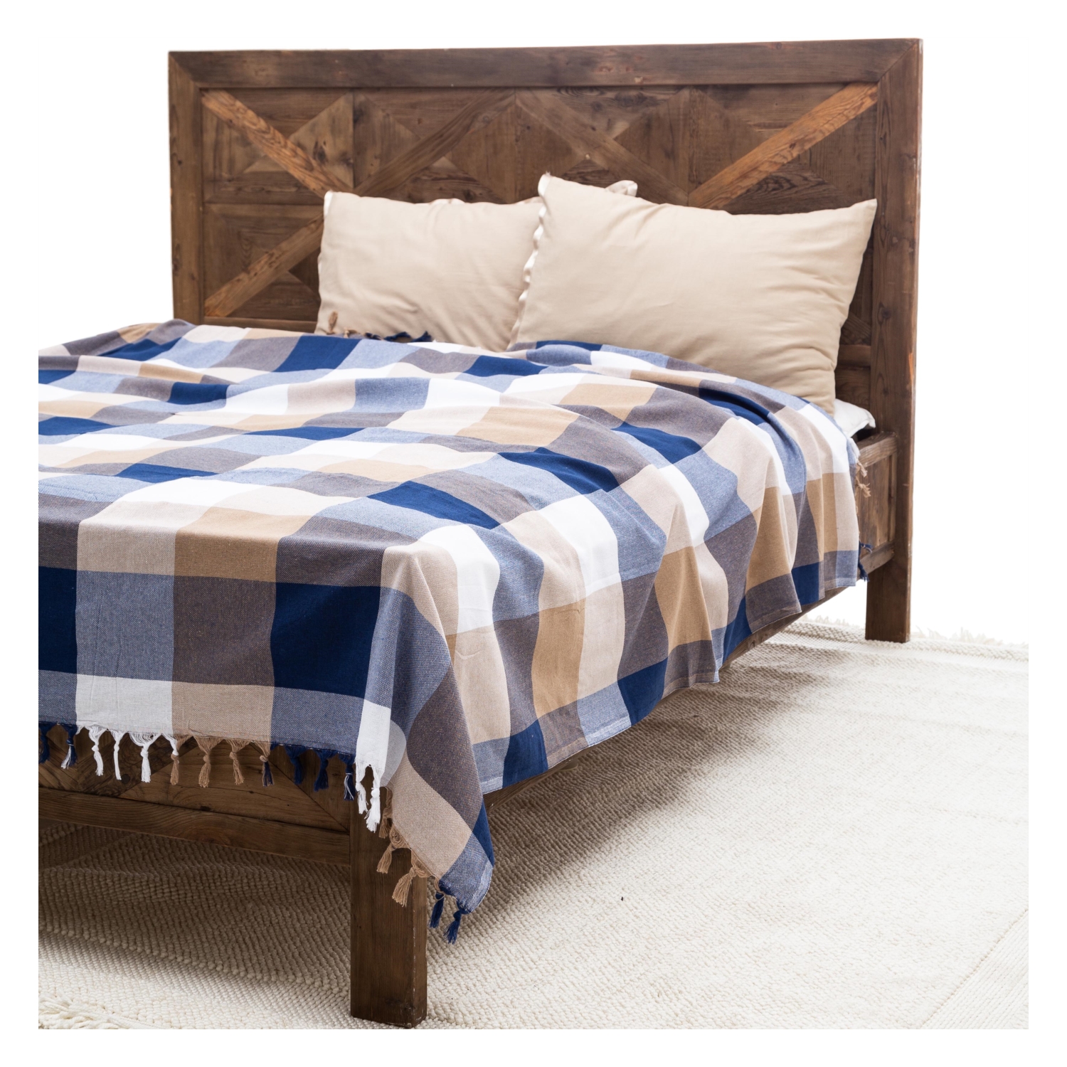 NYLA ÇİFT KİŞİLİK PİKE LACİVERT BEJ 190X220