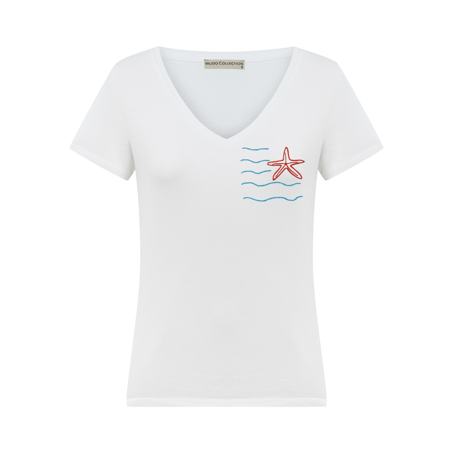 DENİZ YILDIZI BASKILI V YAKA T-SHIRT