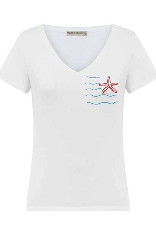  DENİZ YILDIZI BASKILI V YAKA T-SHIRT