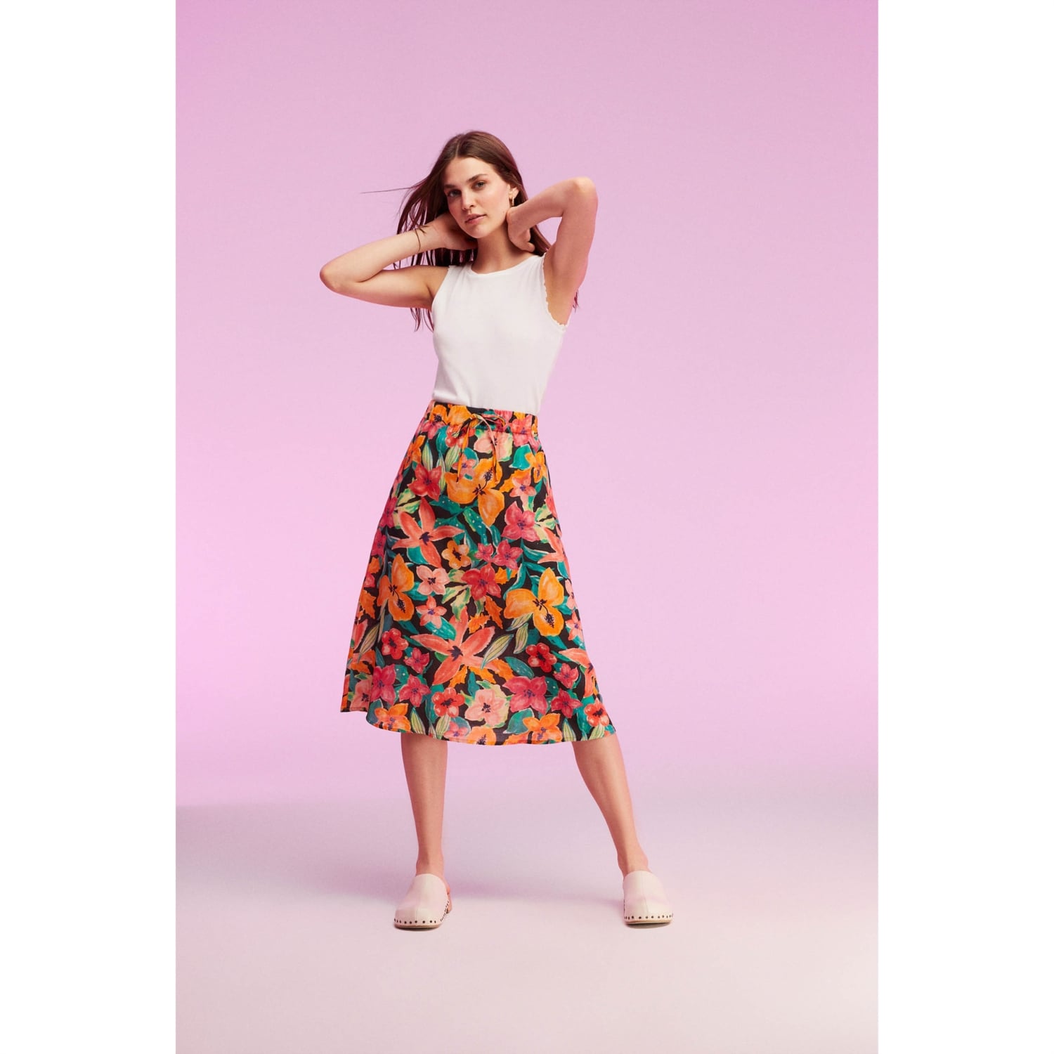 KETEN KARIŞIMLI MİDİ ETEK