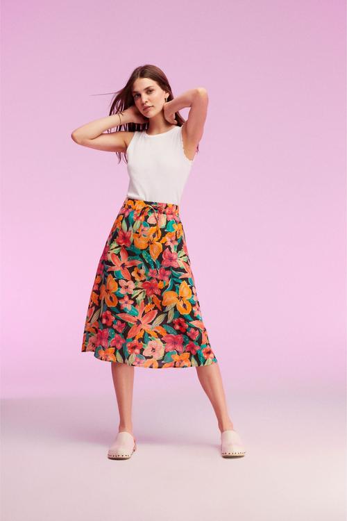  KETEN KARIŞIMLI MİDİ ETEK