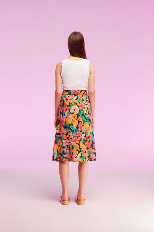  KETEN KARIŞIMLI MİDİ ETEK