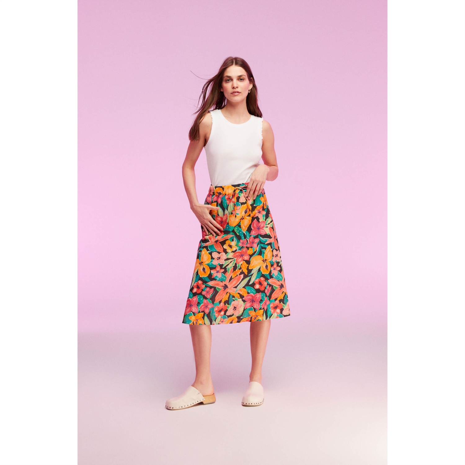 KETEN KARIŞIMLI MİDİ ETEK