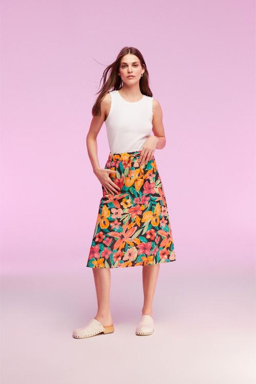  KETEN KARIŞIMLI MİDİ ETEK