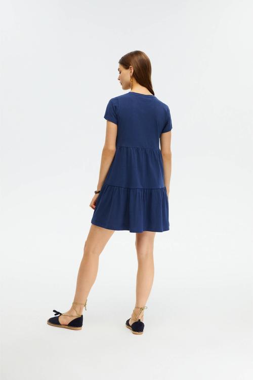  PAMUKLU KISA KOLLU MİNİ ELBİSE