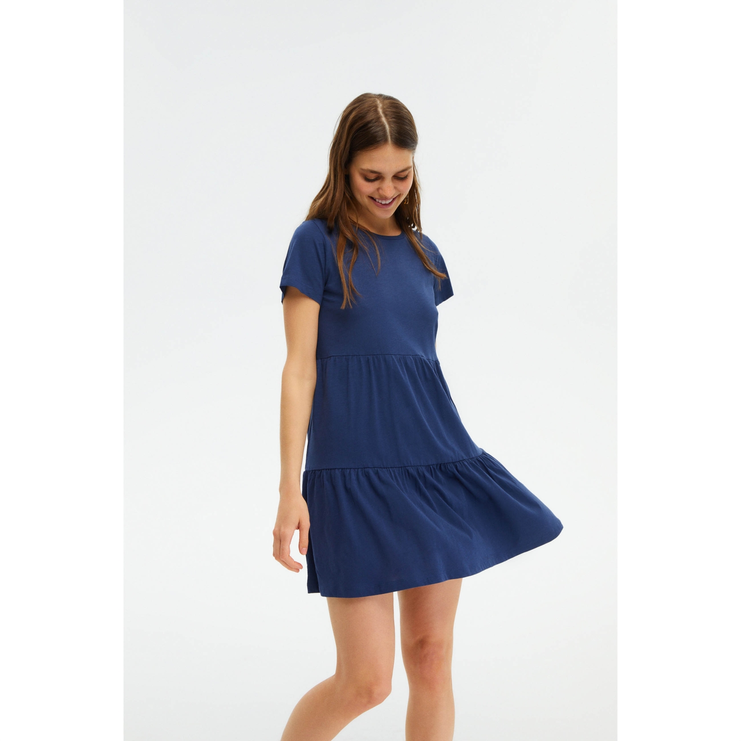 PAMUKLU KISA KOLLU MİNİ ELBİSE