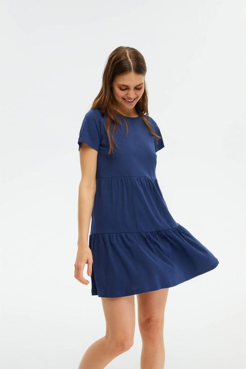  PAMUKLU KISA KOLLU MİNİ ELBİSE