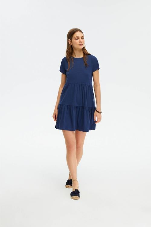  PAMUKLU KISA KOLLU MİNİ ELBİSE