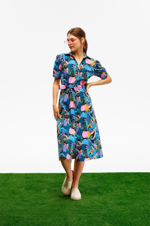  ÇİÇEK DESENLİ MİDİ GÖMLEK ELBİSE