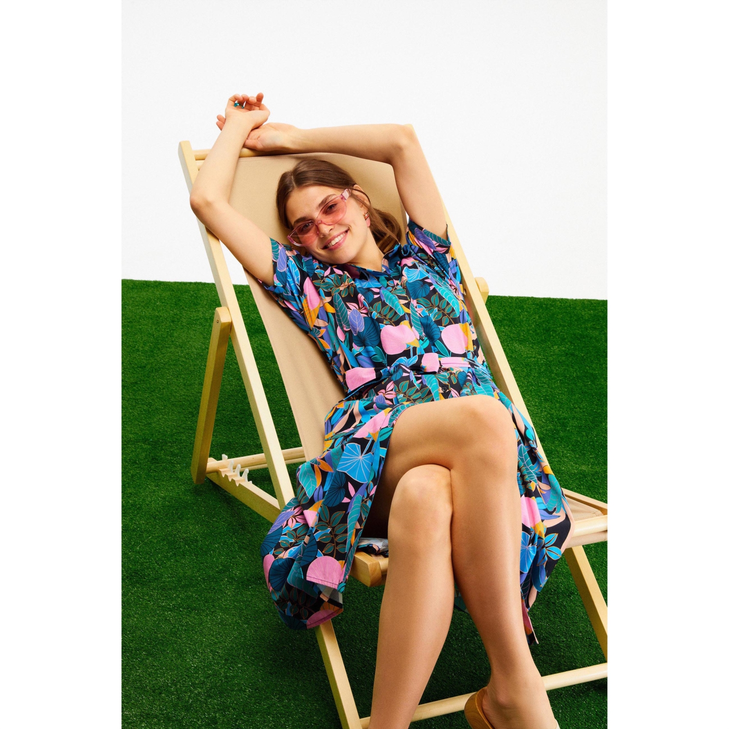 ÇİÇEK DESENLİ MİDİ GÖMLEK ELBİSE