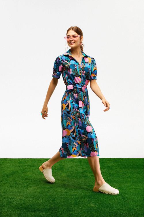  ÇİÇEK DESENLİ MİDİ GÖMLEK ELBİSE