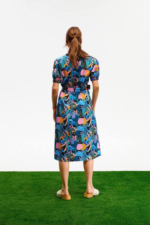  ÇİÇEK DESENLİ MİDİ GÖMLEK ELBİSE