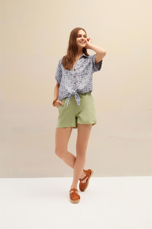  BELİ BAĞLAMALI DESENLİ GÖMLEK