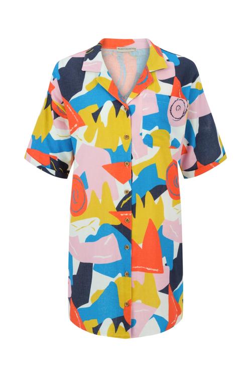  SOYUT DESENLİ MİNİ GÖMLEK ELBİSE