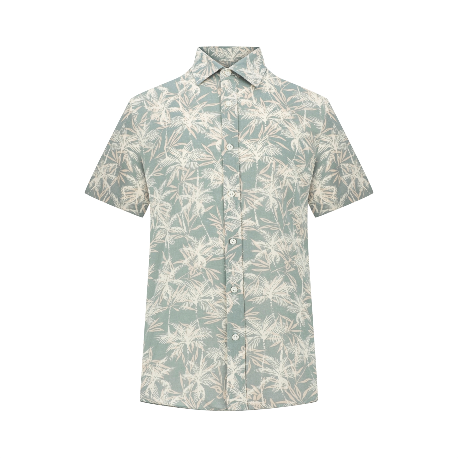 PALMİYE DESENLİ KISA KOLLU REGULAR FIT GÖMLEK