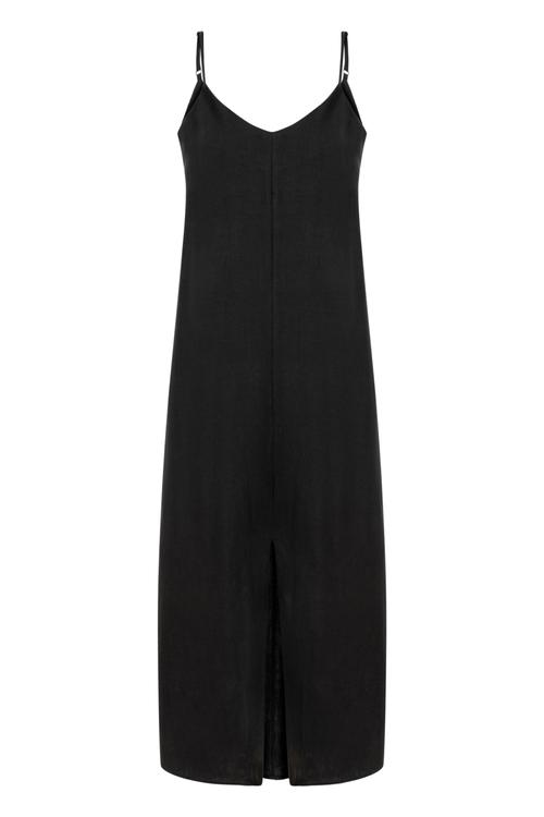  YIRTMAÇLI ASKILI KETEN MİDİ ELBİSE