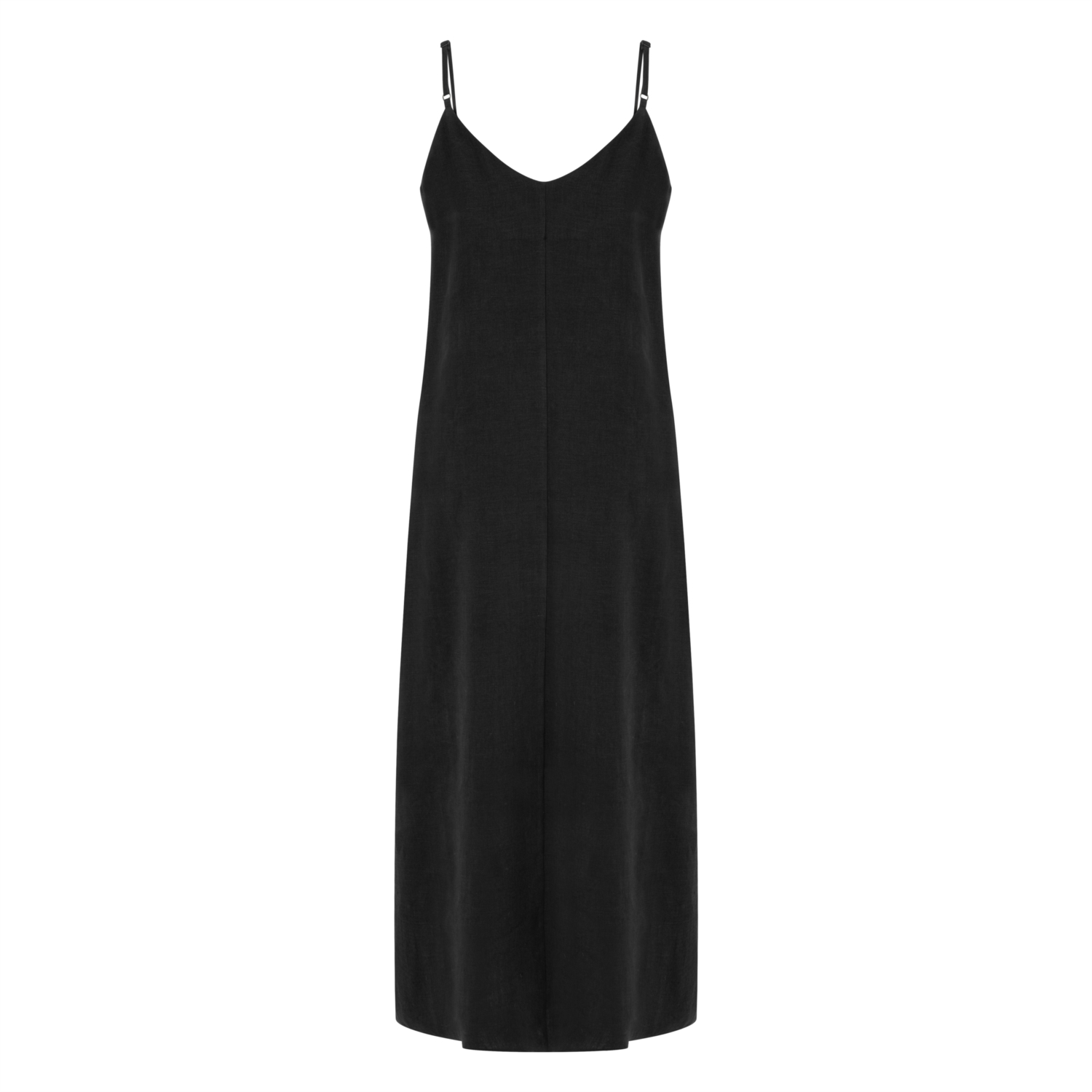 YIRTMAÇLI ASKILI KETEN MİDİ ELBİSE