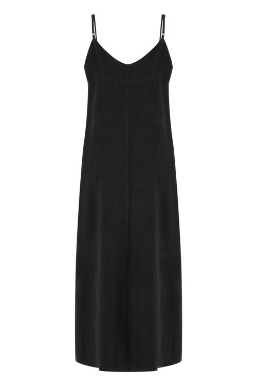  YIRTMAÇLI ASKILI KETEN MİDİ ELBİSE