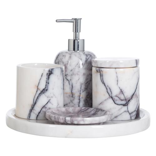  MARBLE SİYAH BEYAZ KAHVE 5'Lİ BANYO SETİ