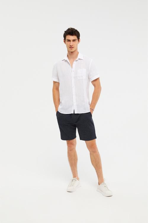  KISA KOLLU KETEN GÖMLEK