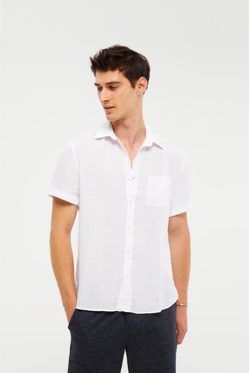  KISA KOLLU KETEN GÖMLEK